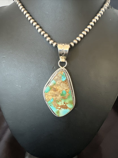 Mens Women Navajo Sterling Silver Green Royston Turquoise Necklace Pendant 18050
