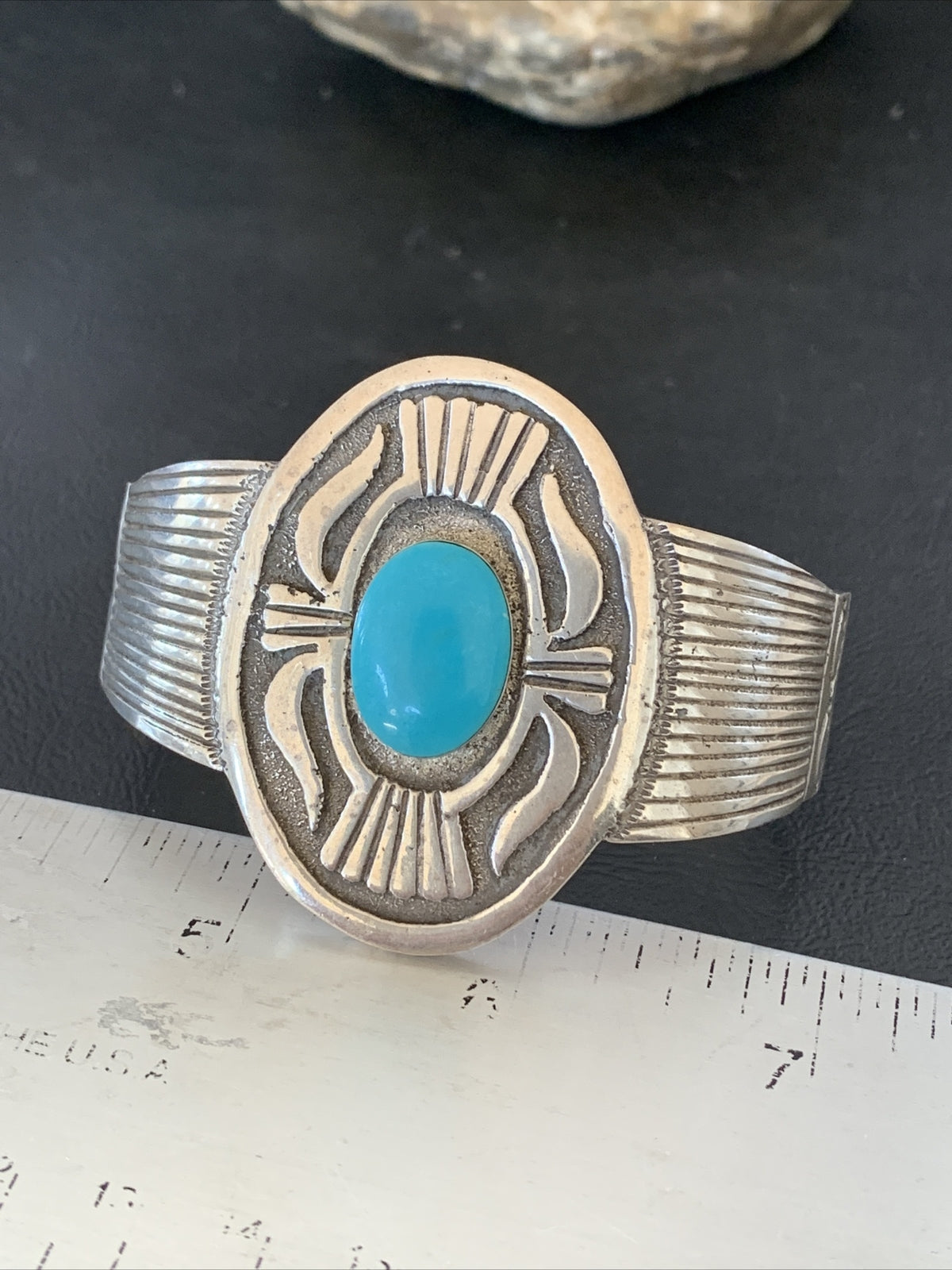 Mens Blue Kingman Turquoise Navajo Sterling Silver Cuff Bracelet 1654