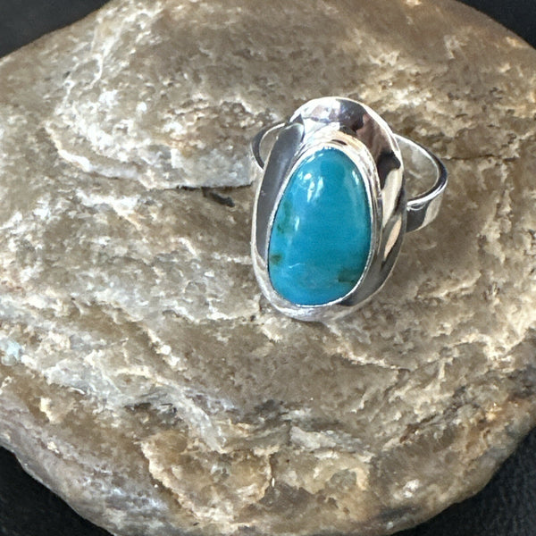Women's Blue Kingman Turquoise Ring Size 8.5 | Sterling Silver | Authentic Native American Handmade | 17728