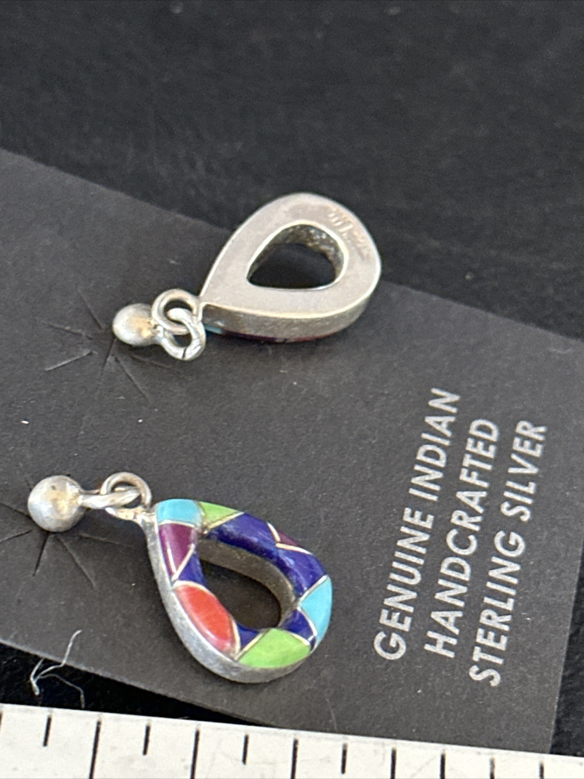 Turquoise Spiny Oyster & Opal Navajo Sterling Silver Inlay Earrings 1” 14411