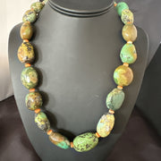 Blue Green Turquoise Spiny Chunky Navajo Necklace 21" | Sterling Silver | Authentic Native American Handmade | 19255
