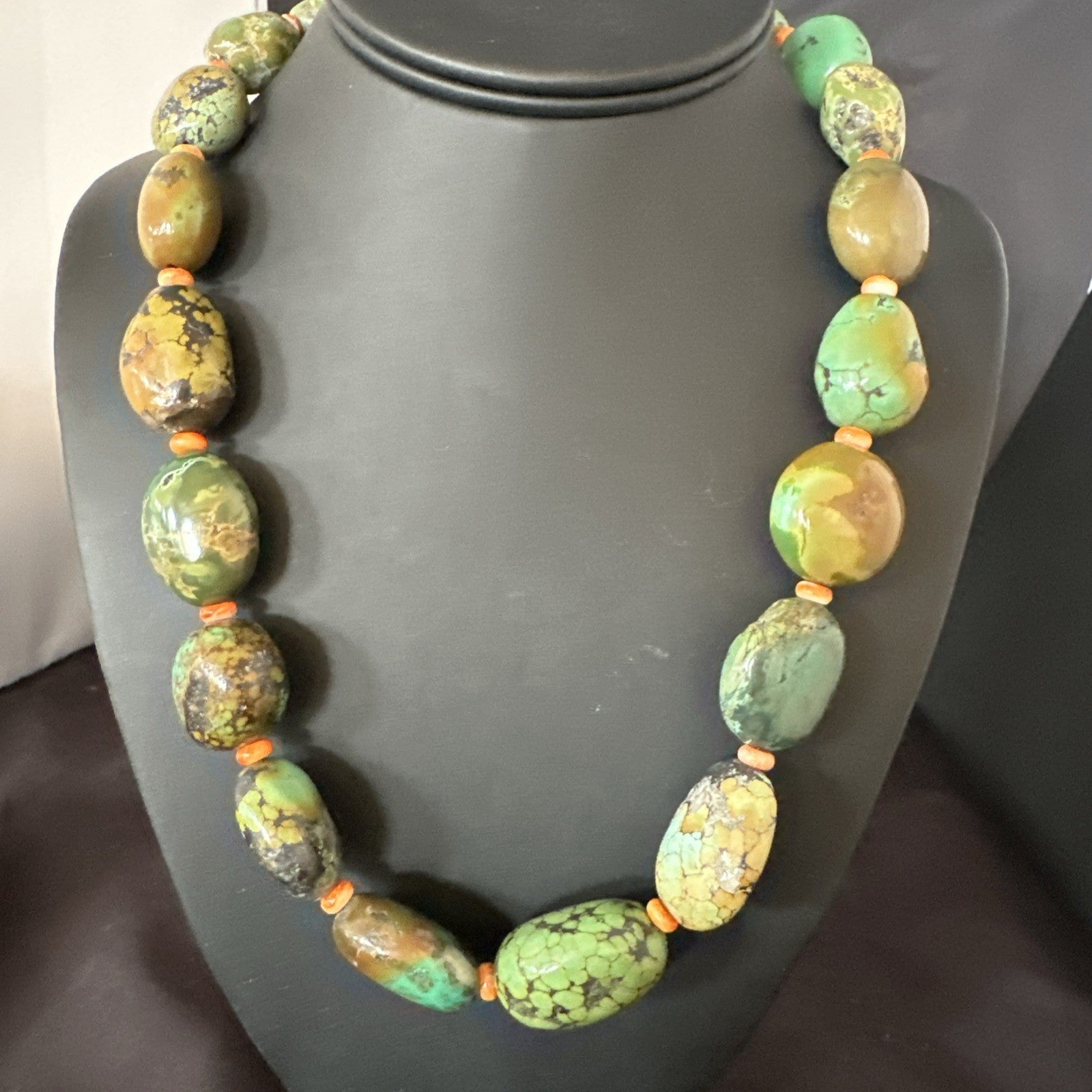 Blue Green Turquoise Spiny Chunky Navajo Sterling Silver Necklace 21” 19255
