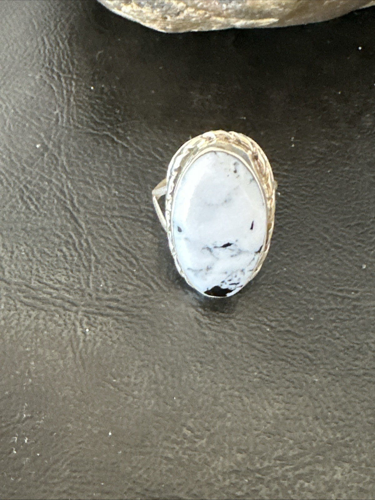 Navajo White Buffalo Turquoise Ring Sterling Silver Sz 8.5 19766