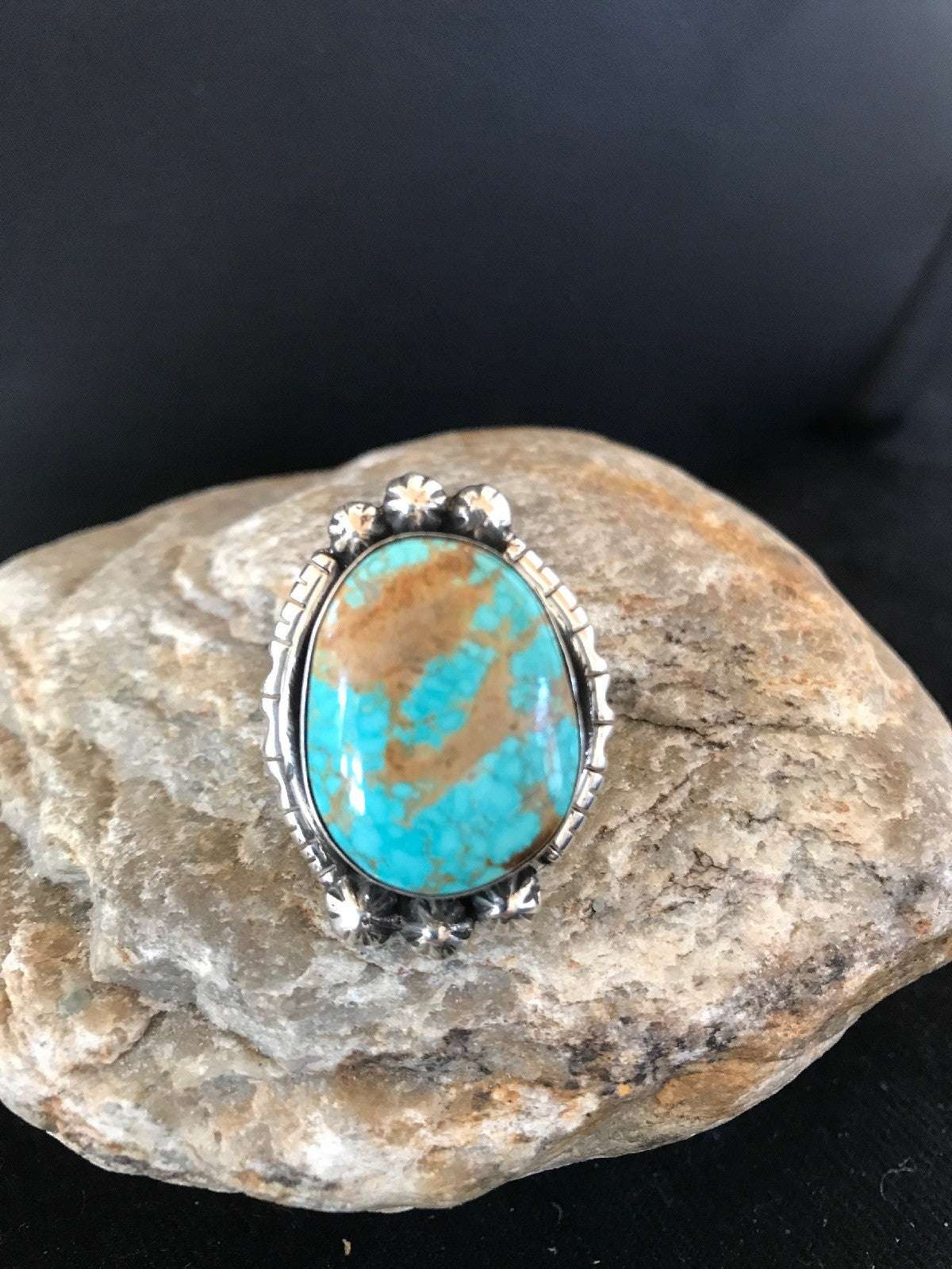Blue Turquoise #8 Navajo Indian Sterling Silver Ring Size 5.5 3531