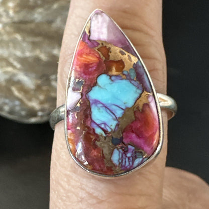 Blue Turquoise Spiny Oyster Southwestern Sterling Silver Ring Size 11 18454