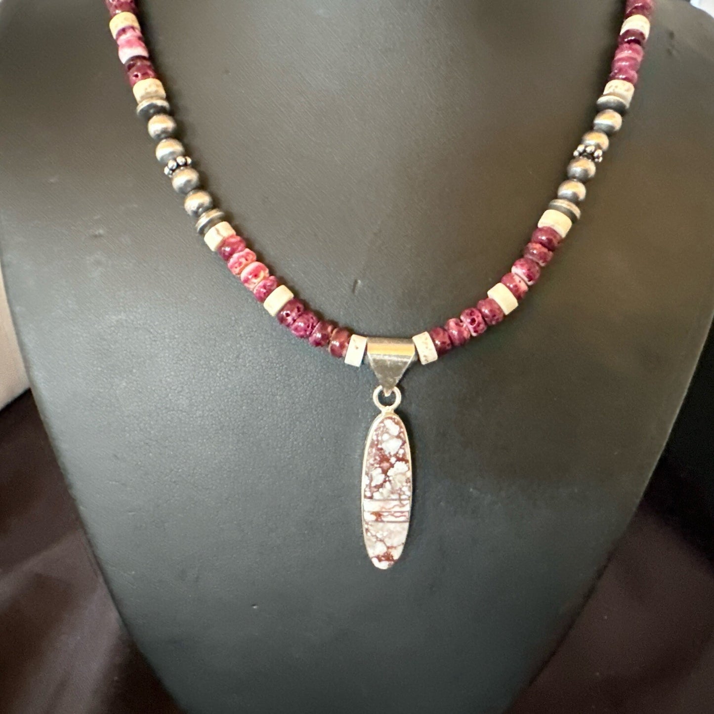 Purple Spiny Oyster Wild Horse Pendant Navajo Sterling Silver Necklace 17796