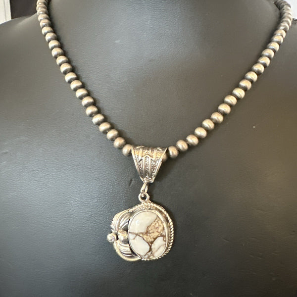 Men's Women's Wild Horse Turquoise Pendant Navajo Necklace 17808N | Sterling Silver | Authentic Native American Handmade