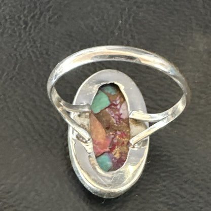 Blue Turquoise Spiny Oyster Southwestern Sterling Silver Ring Size 11 18456