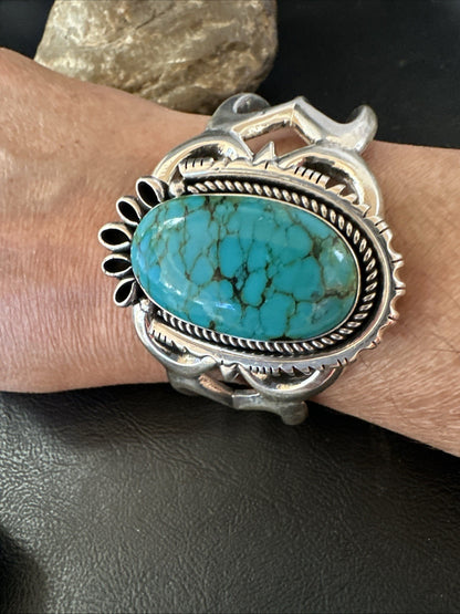 Yazzie Kingman Turquoise Navajo Sterling Silver Tufa Cast Cuff Bracelet 19692