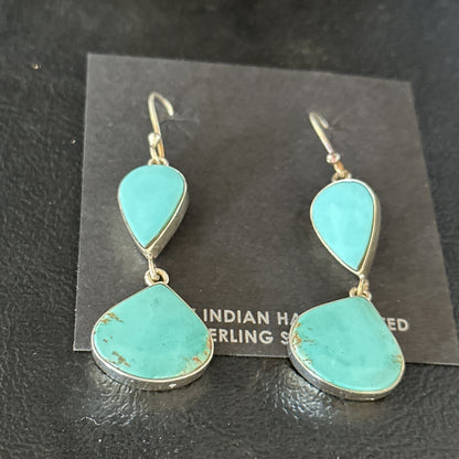 Kingman Turquoise Navajo Sterling Silver Dangle Earrings 14581