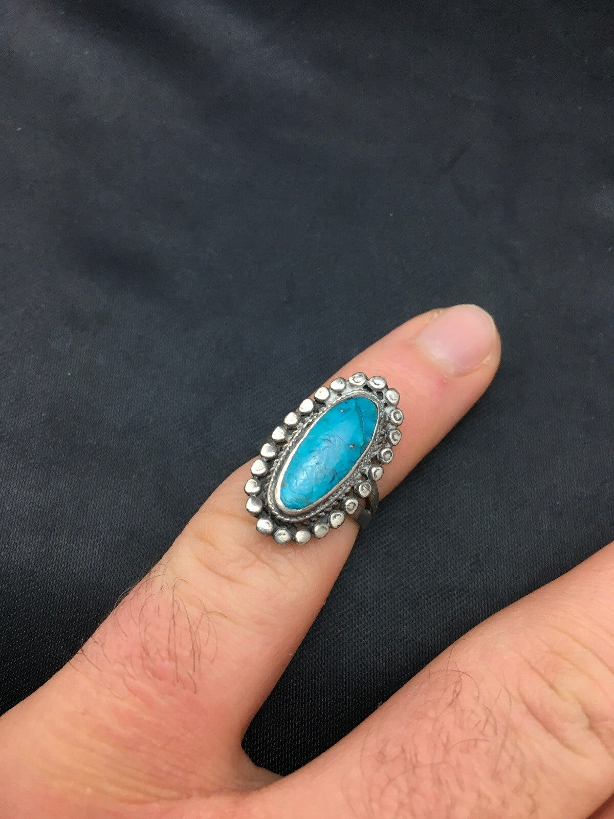 Blue Turquoise Navajo Sterling Silver Old Pawn Children’s Ring Size 3.75 04410