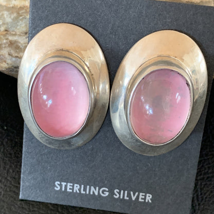 Navajo Pink Quartz Sterling Silver Post Stud Earrings 1" 13029