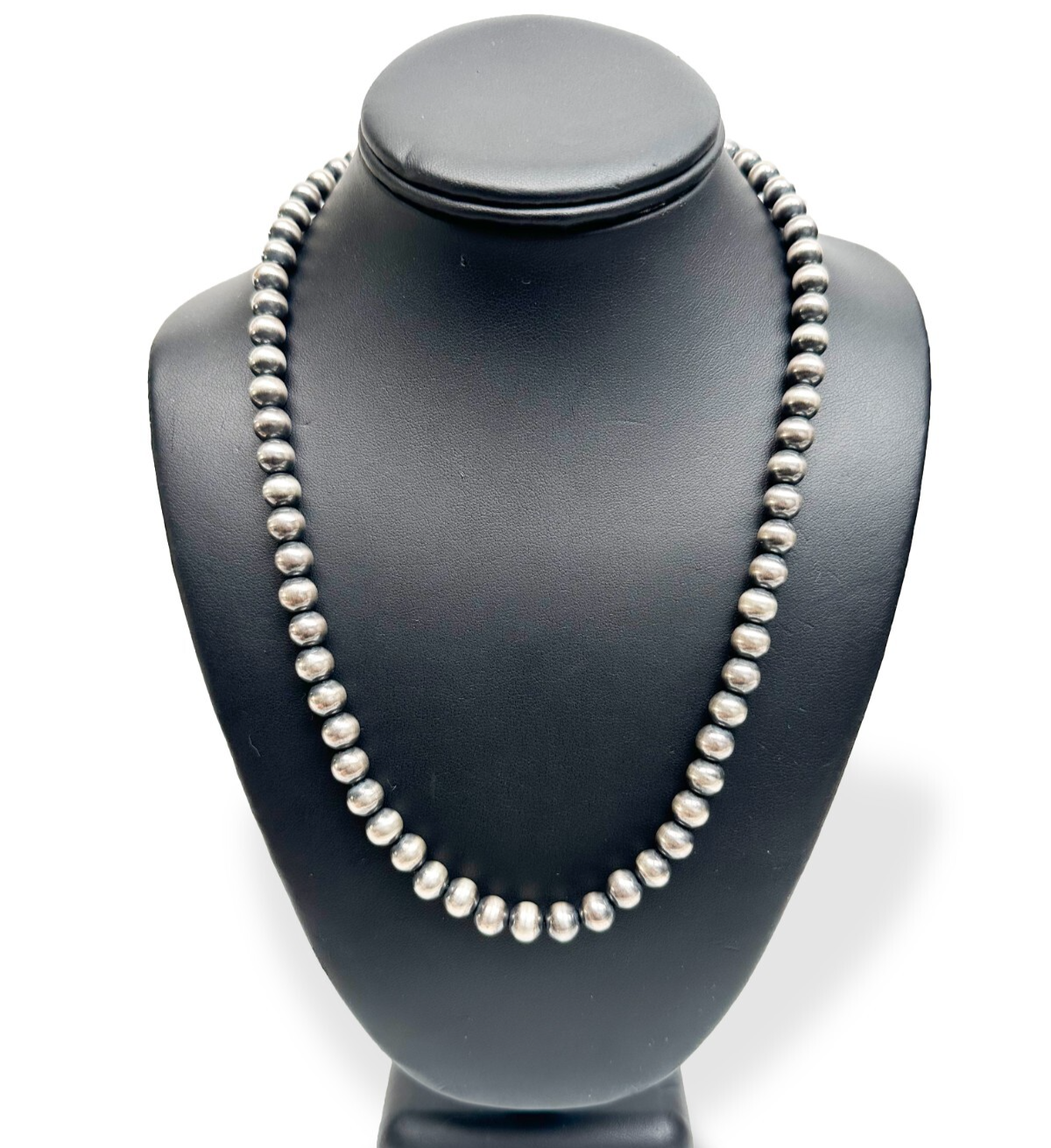 Native American 8mm Sterling Silver Navajo Pearls 23" Hook & Eye Cone Necklace