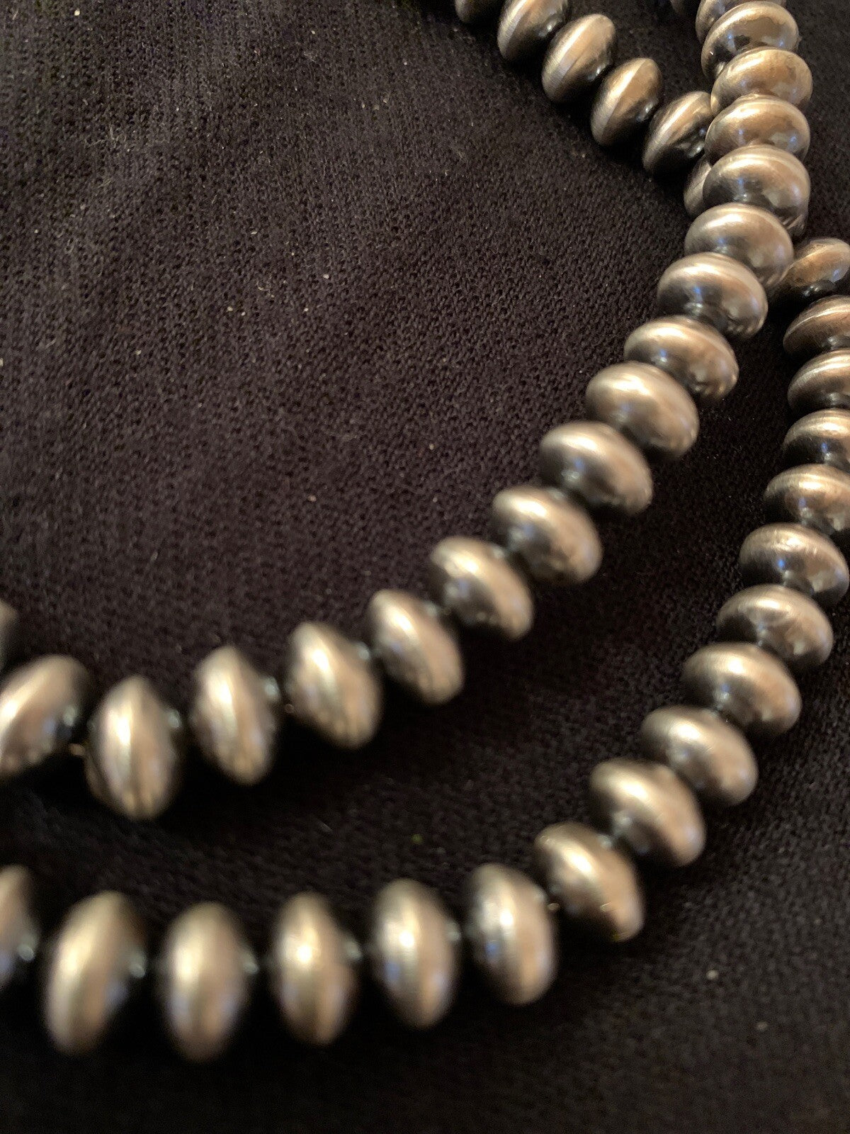 Navajo Pearls Rondelles 8mm Sterling Silver Bead Necklace 38” 60838