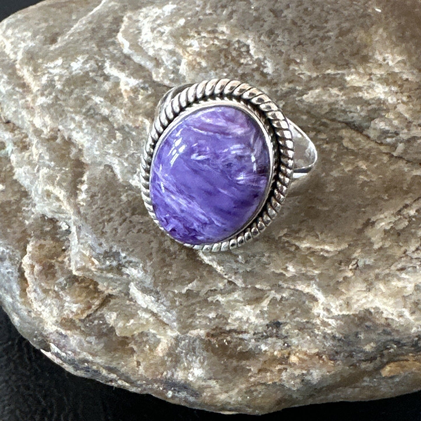 Womens Purple Charoite Navajo Sterling Silver Oval Ring Adjustable Size 9 17247