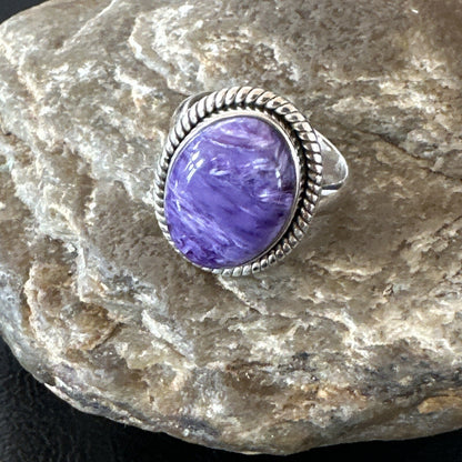 Womens Purple Charoite Navajo Sterling Silver Oval Ring Adjustable Size 9 17247