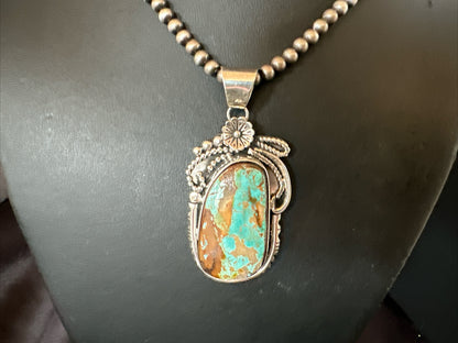Mens Women Navajo Sterling Silver Green Royston Turquoise Necklace Pendant 18158