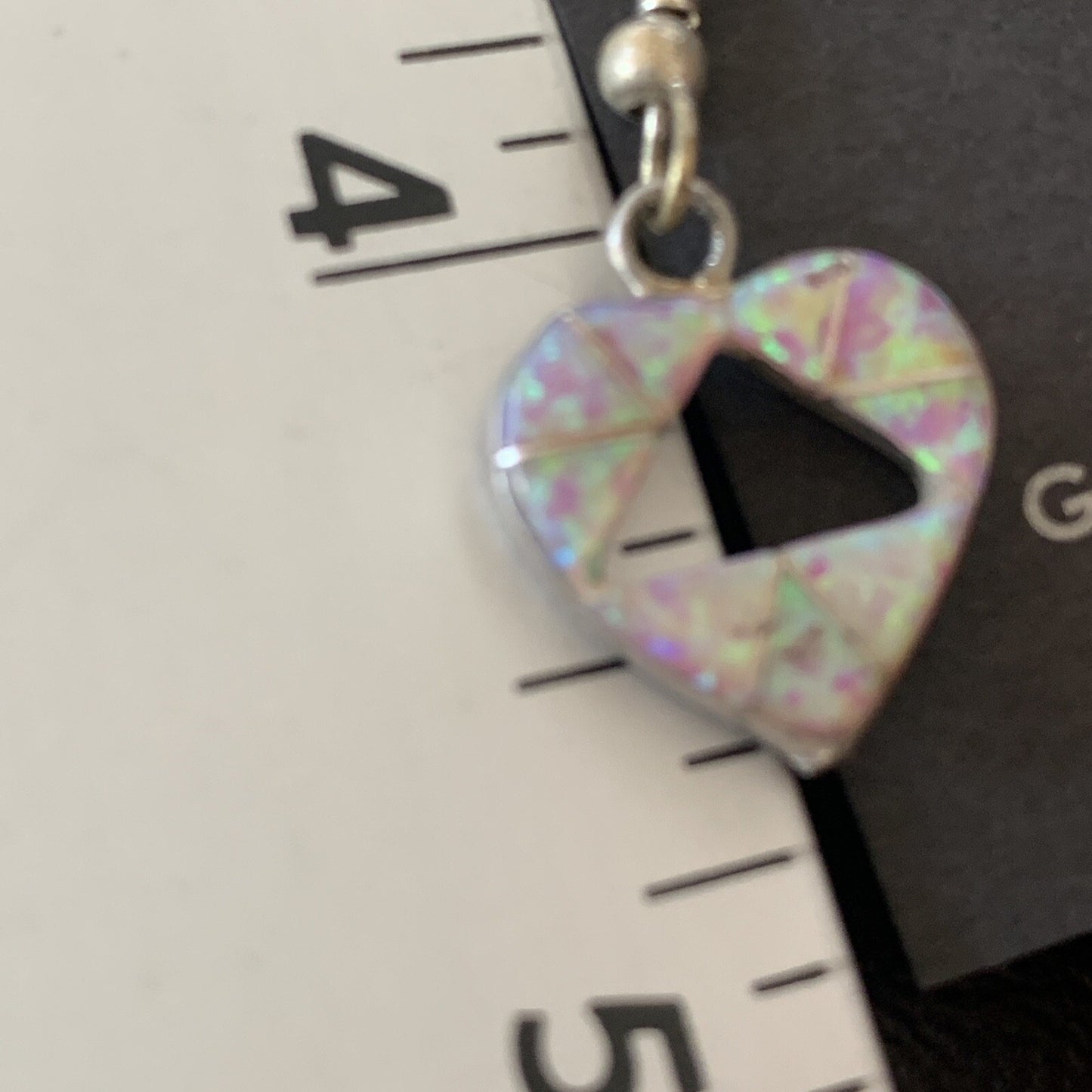 Womens Pink Opal Heart Inlay Navajo Sterling Silver Dangle Drop Earrings 12763