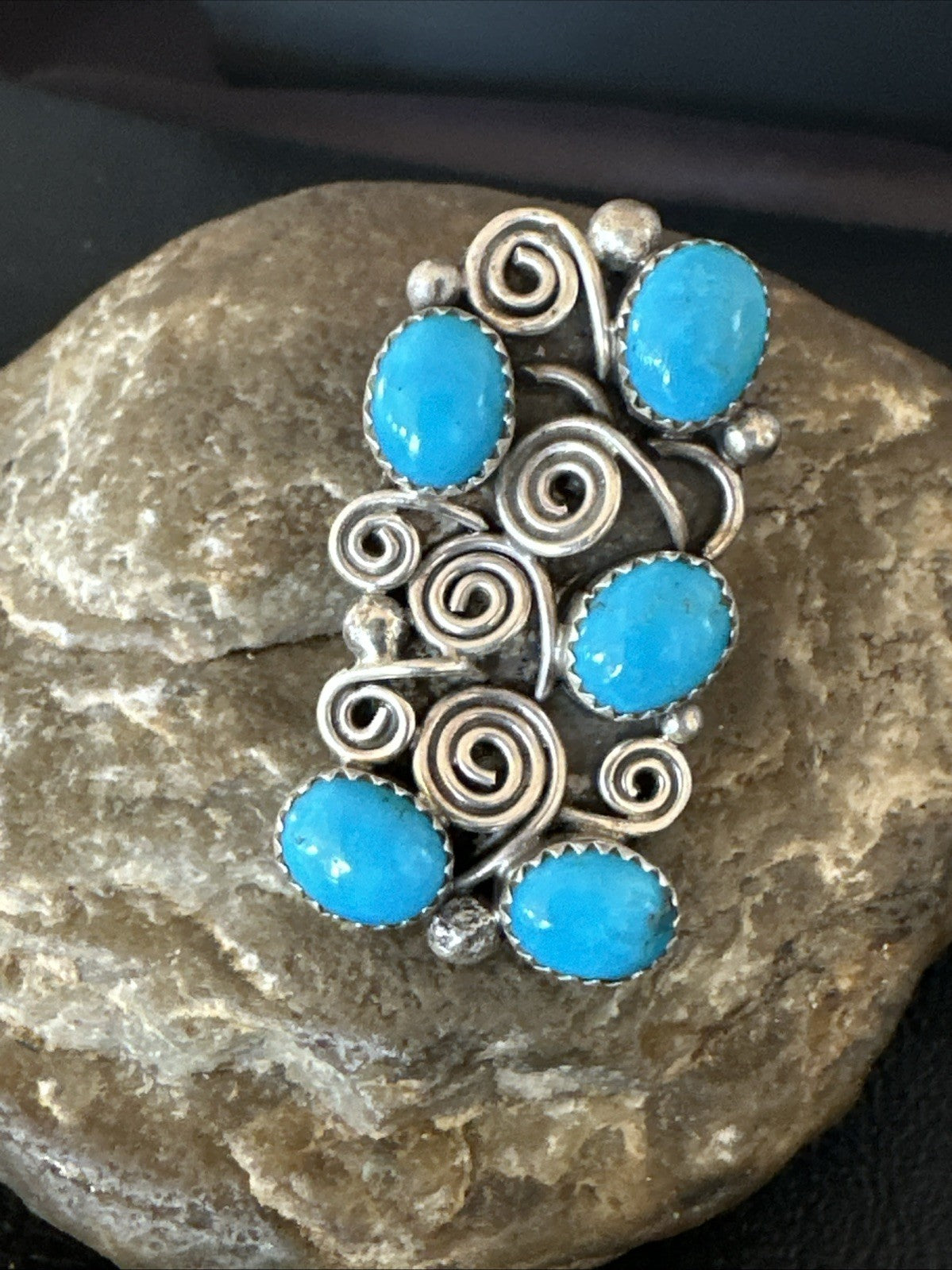 Navajo Blue Kingman Turquoise Ring MultiStone Cluster Sz 8 19801