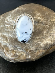Navajo White Buffalo Turquoise Ring Sterling Silver Sz 8.5 19766