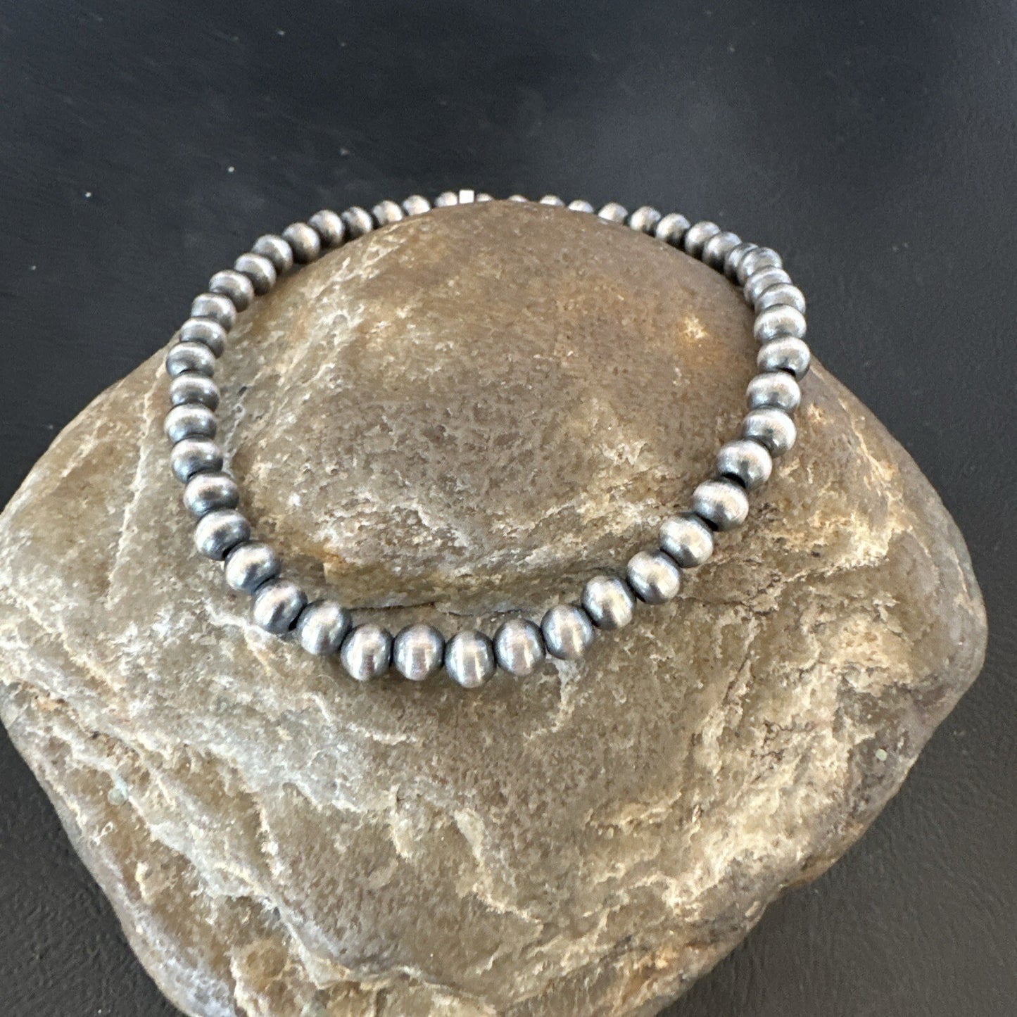 Stretch Navajo 5mm Beads 7” Sterling Silver Bracelet 90502