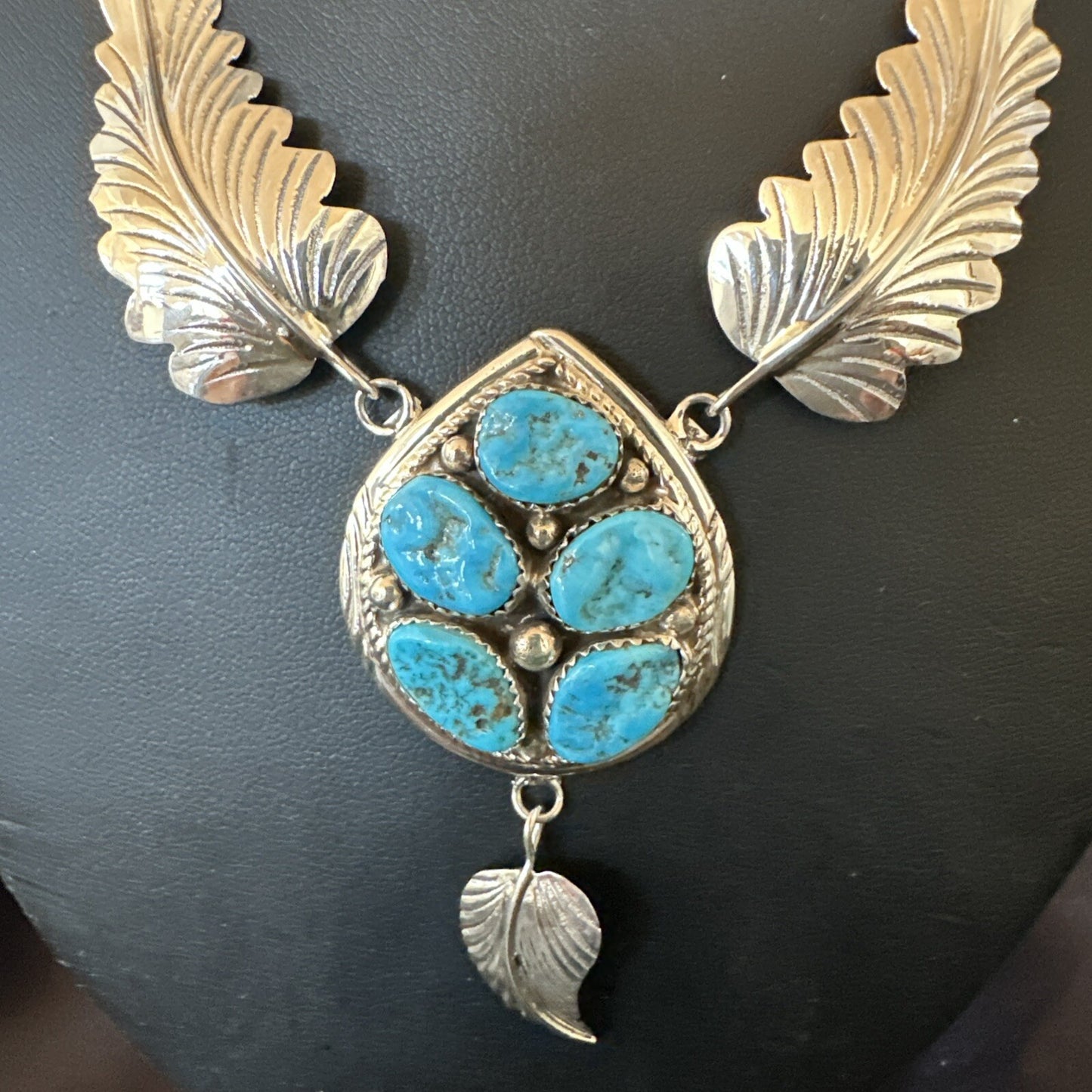 Blue Kingman Turquoise Navajo Sterling Silver Cluster Pendant 18575