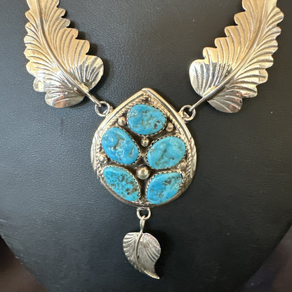 Blue Kingman Turquoise Navajo Sterling Silver Cluster Pendant 18575