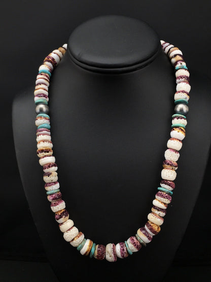 Purple Spiny Oyster & Turquoise Navajo Indian Sterling Necklace 20" 02519