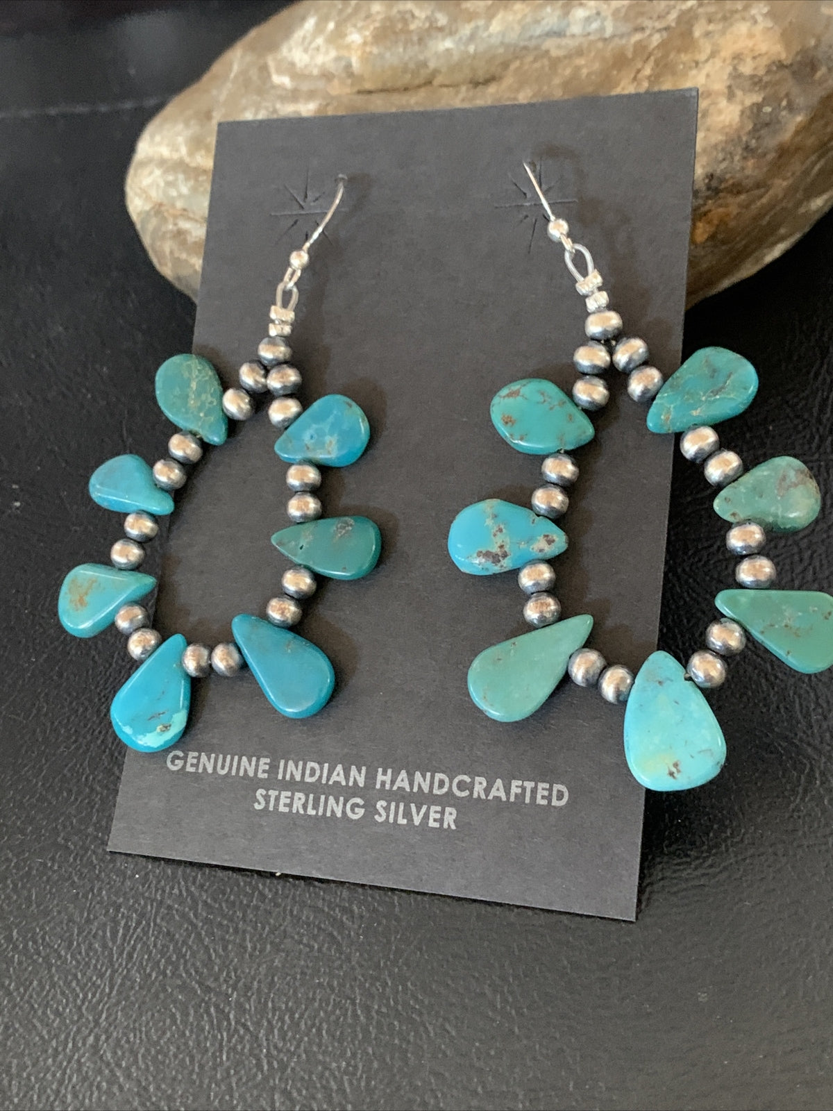 Blue Turquoise Bead Sterling Silver Beads Cluster Earrings 2" 13372N