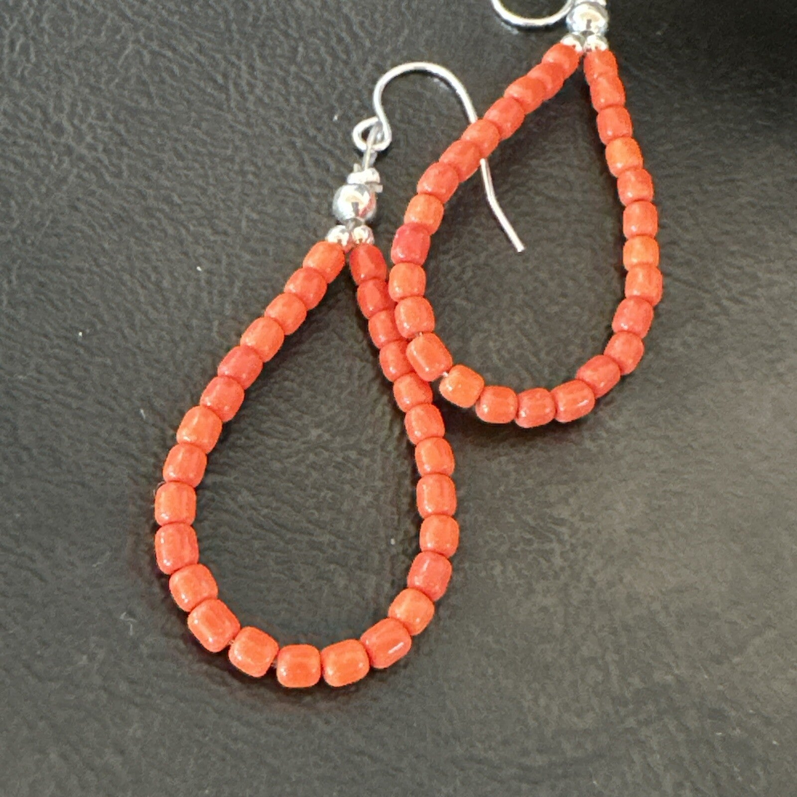 Red Coral Southwestern Sterling Silver Earrings 2” 18837