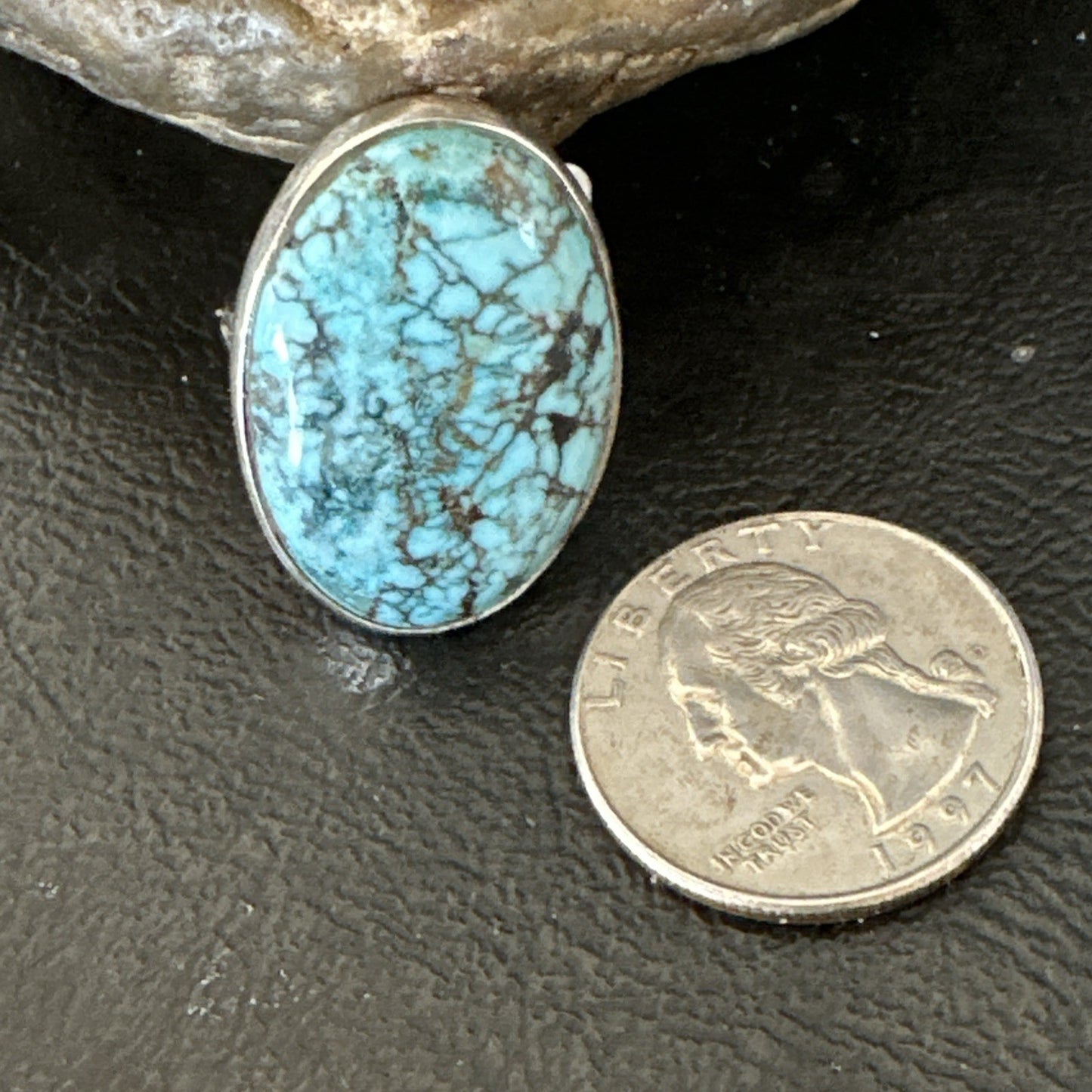 Blue Turquoise#8 Southwestern Sterling Silver Ring Size 8 19743