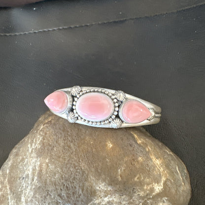 Navajo Pink Conch 3 Stone Sterling Silver Cuff Bracelet 18851