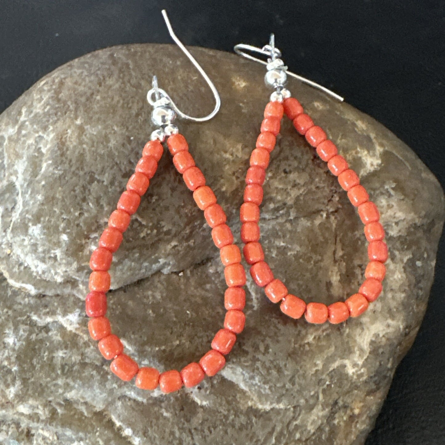 Red Coral Southwestern Sterling Silver Earrings 2” 18837
