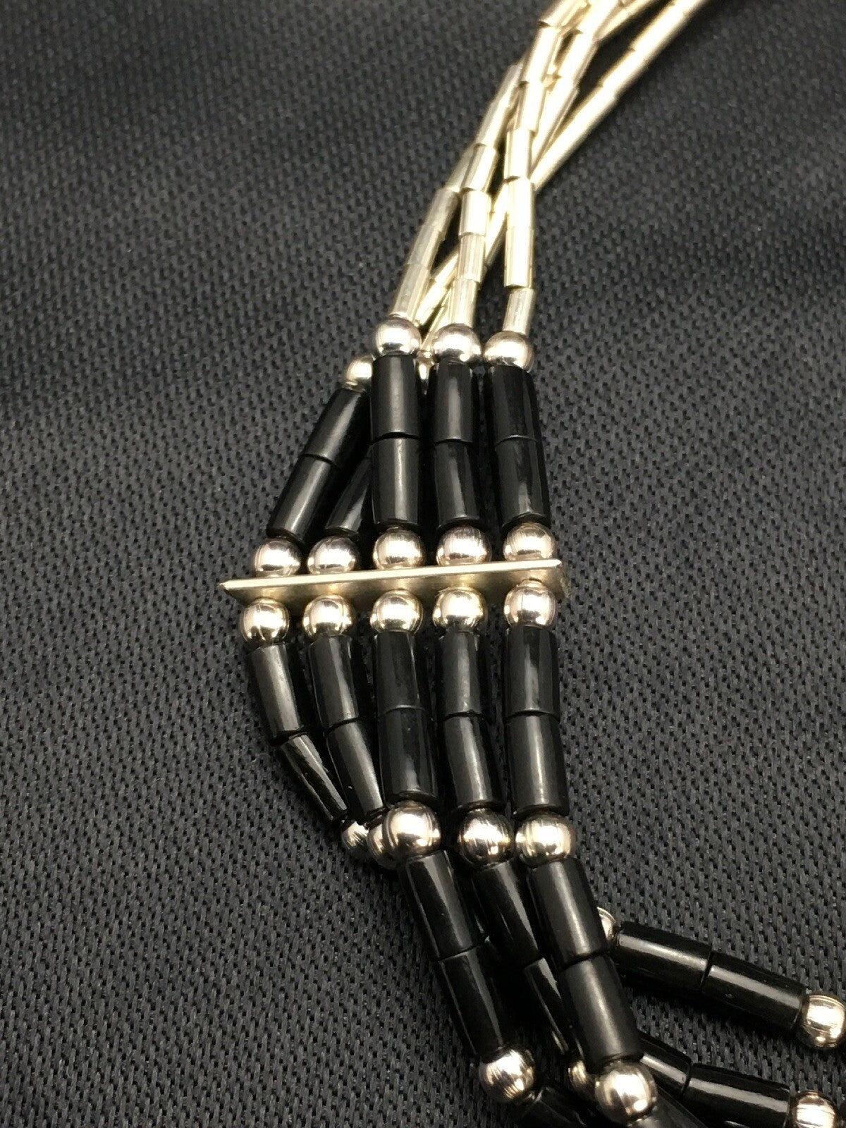 Black Onyx Heishi 5 Strand Southwestern Liquid Sterling Silver Bracelet 7" 02932
