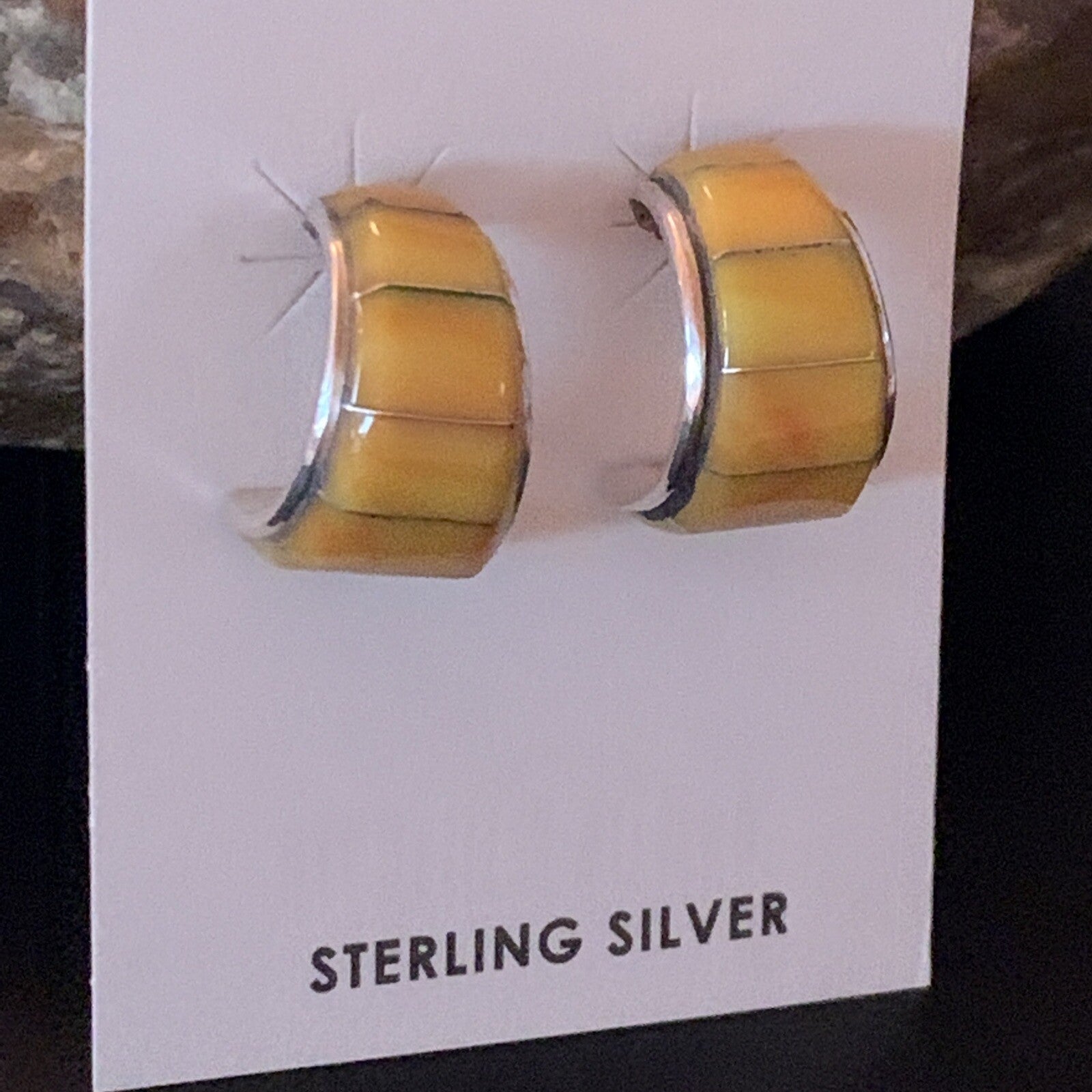 Gold Yellow Spiny Oyster Navajo Sterling Silver Earrings 02075