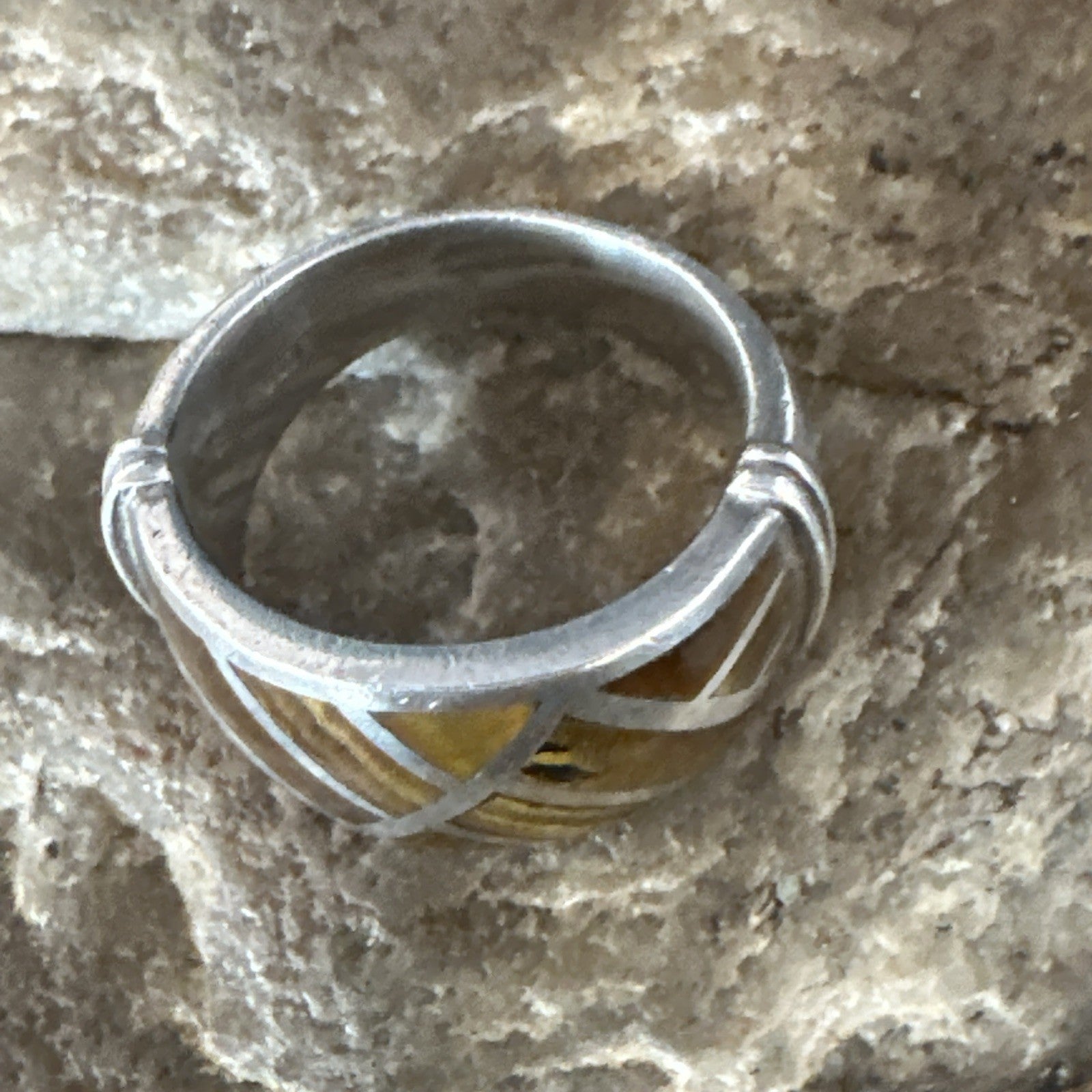 Women Coffee Tigers Eye Navajo Sterling Silver Inlay Ring Size 7 19036