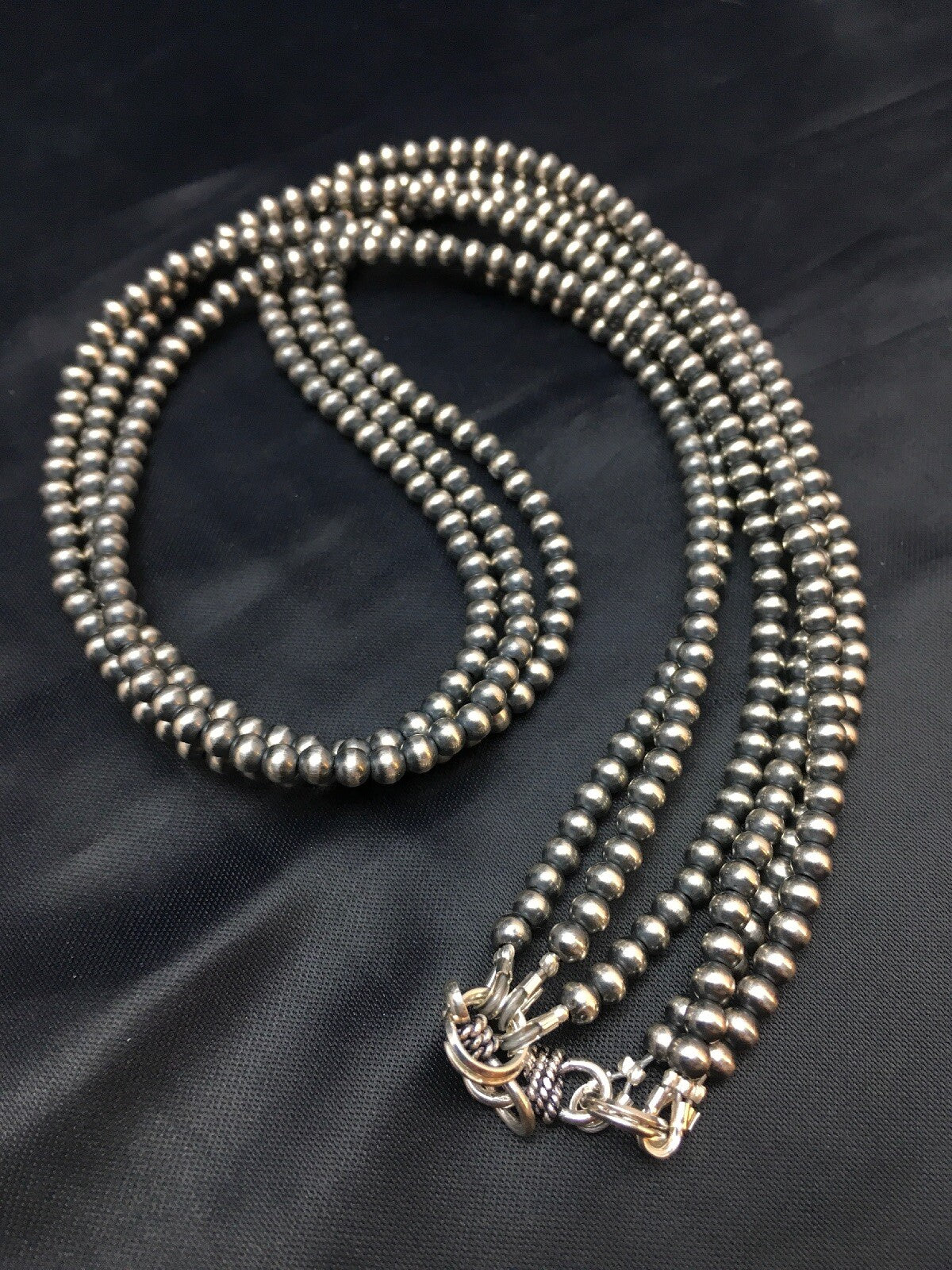 Native American Sterling Silver Navajo 4mm Bead 3 Strand 21" Necklace