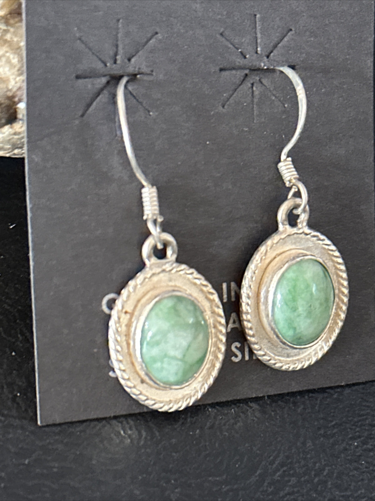 Navajo Green Turquoise Sterling Silver Dangle Earrings 14780