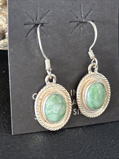 Navajo Green Turquoise Sterling Silver Dangle Earrings 14780