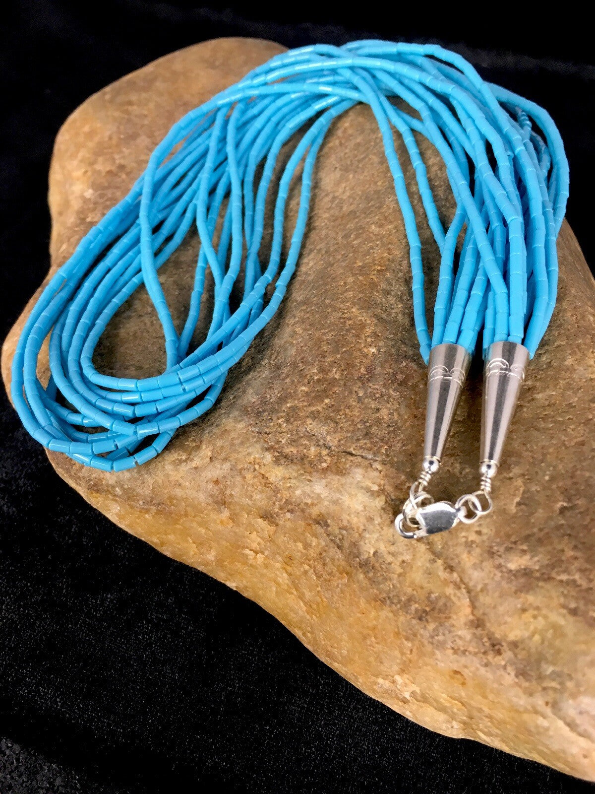 Southwestern Blue Turquoise Heishi 10St Sterling Silver Necklace 19” 8872
