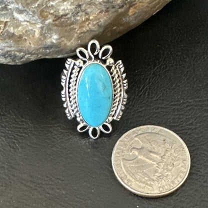 Yazzie Handmade Navajo Sterling Silver  Blue Kingman Turquoise Ring Size 7 19624