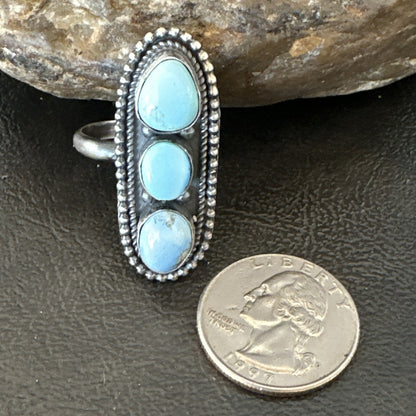 Women Blue Dry Creek Turquoise Navajo Sterling Silver Ring Sz 8 18616
