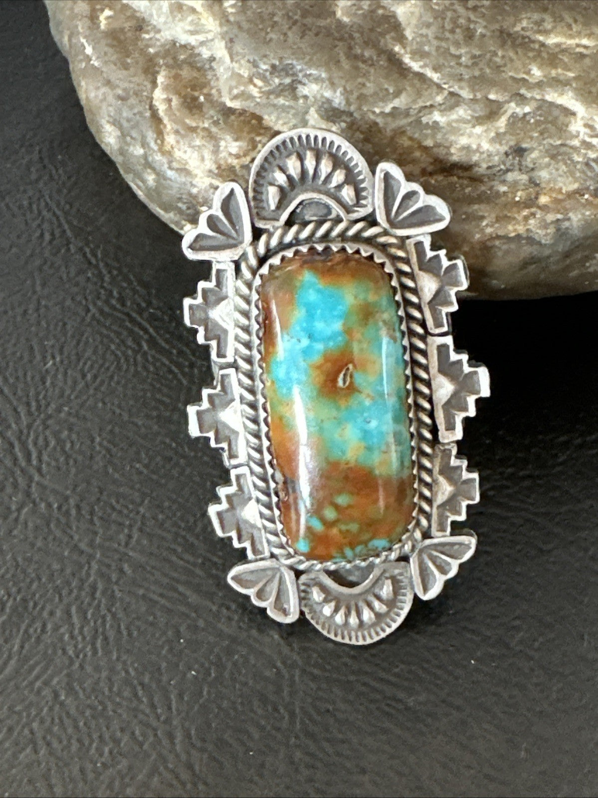 Navajo Sterling Silver Green Turquoise Ring Size 11.5 19615