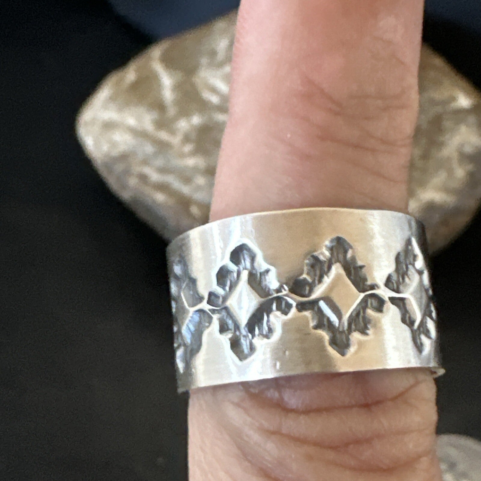 Mens Women Wedding Wide Band Navajo Stamped Sterling Silver Ring Size 9.5 17994