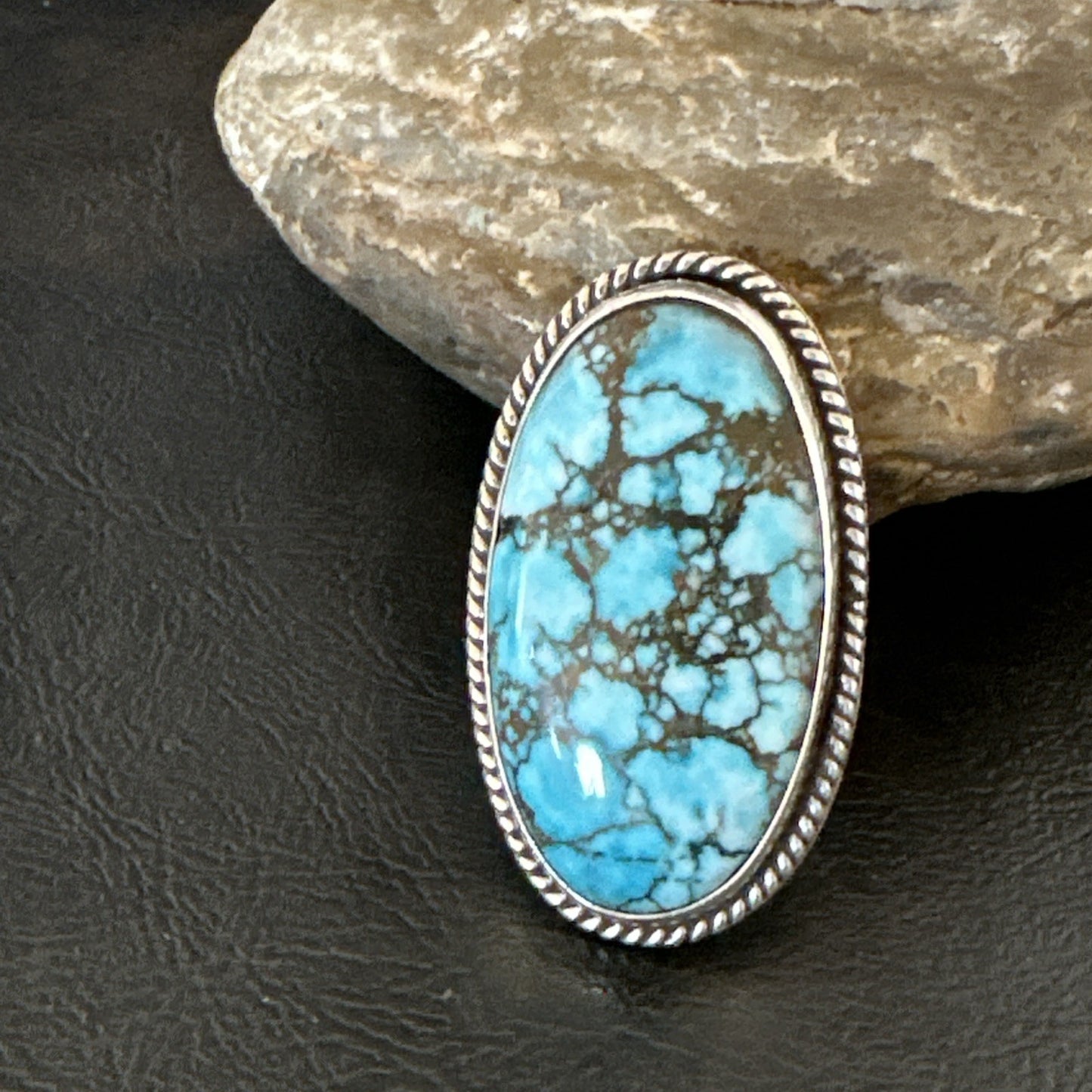 Handmade Navajo Sterling Silver  Blue Kingman Turquoise Ring Size 9.75 19623