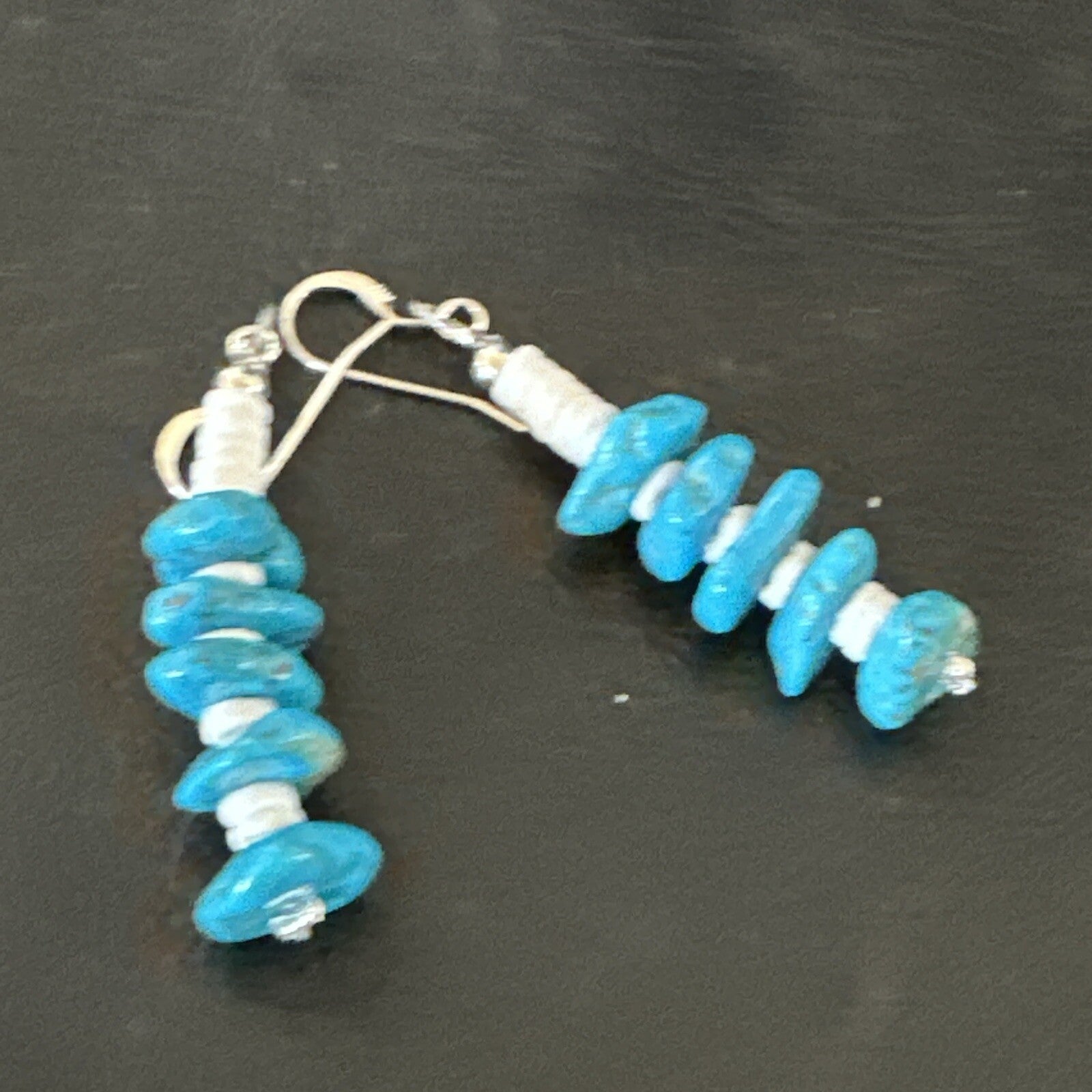 Navajo Blue Kingman Turquoise Nugget Bead Sterling Silver Earrings 17844