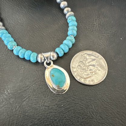 WoMens Blue Kingman Turquoise Pendant Navajo Sterling Silver Necklace 21" 17931