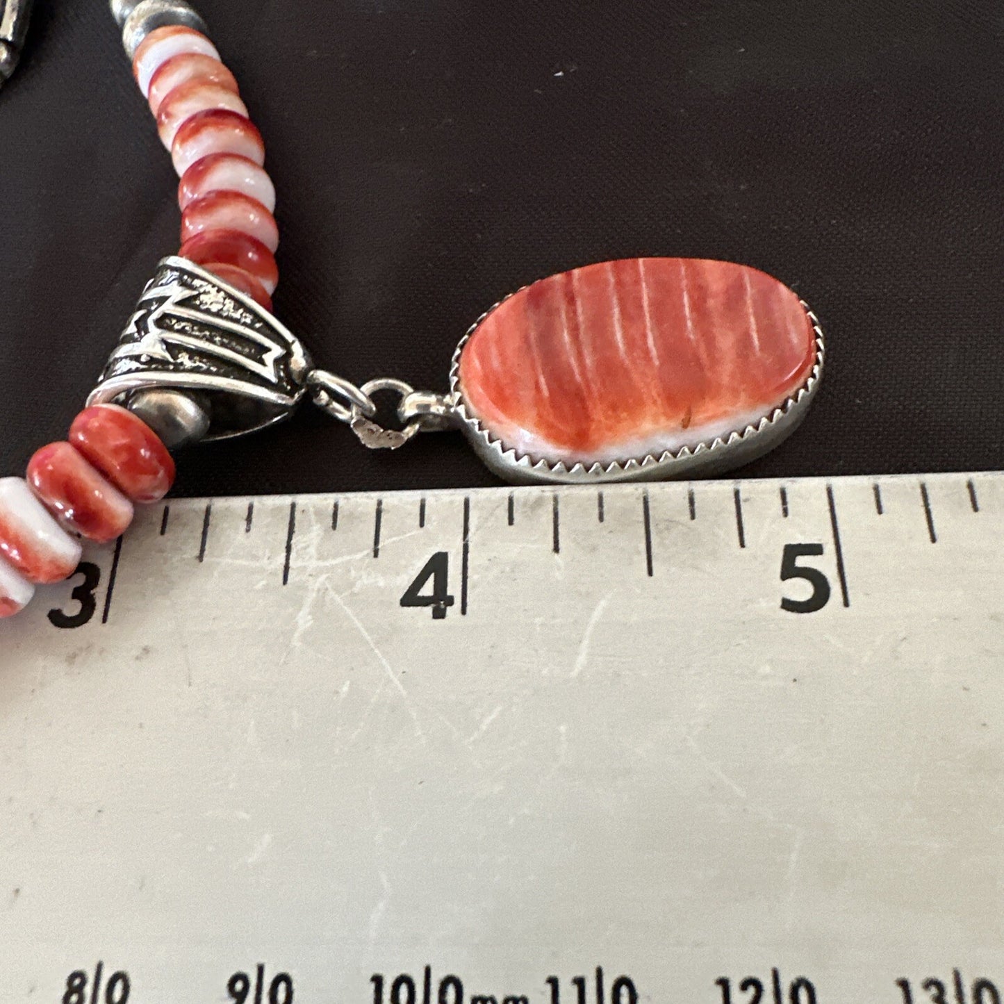 Navajo Pearls Sterling Silver Necklace Red Spiny Oyster Pendant 22" 18265