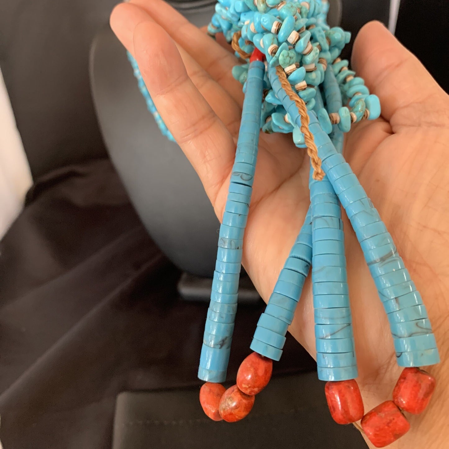 Native American Santo Domingo Blue Turquoise Coral 10S 38in Necklace 19031