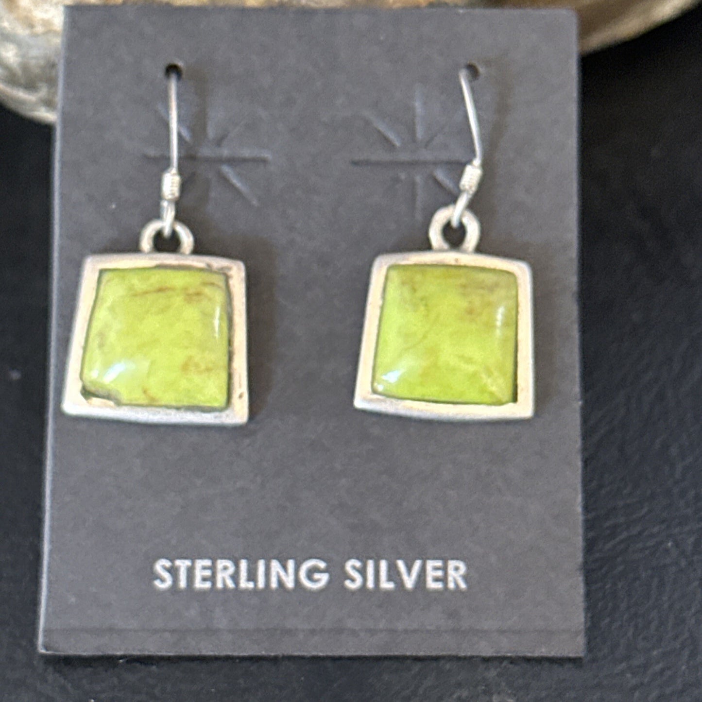 Green Gaspeite Navajo Sterling Silver Dangle Earrings 14688